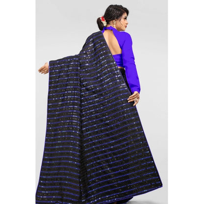 Women's Vichitra Saree with Blouse (Blue, 5-6 Mtrs)