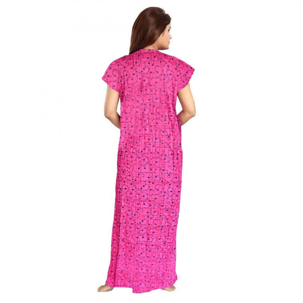 Women's Cotton Printed Maxi Nighty (Pink)