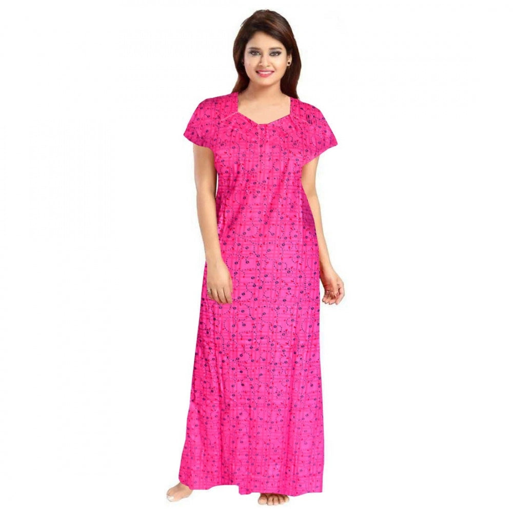 Women's Cotton Printed Maxi Nighty (Pink)