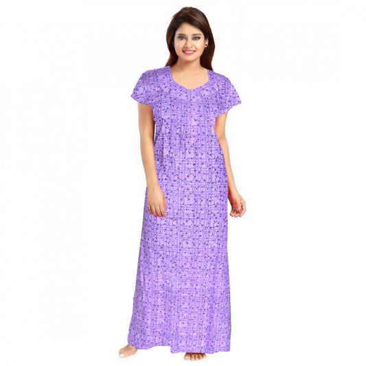 Women's Cotton Printed Maxi Nighty (Lavender)