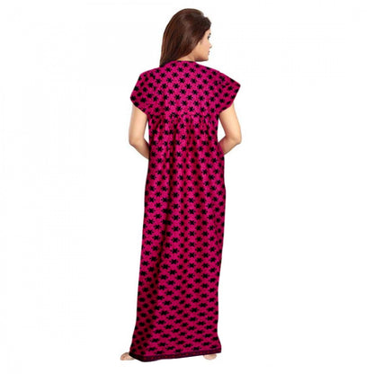 Women's Cotton Printed Maxi Nighty (Pink)