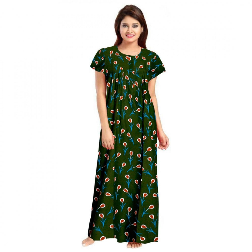 Women's Cotton Printed Maxi Nighty (Green)