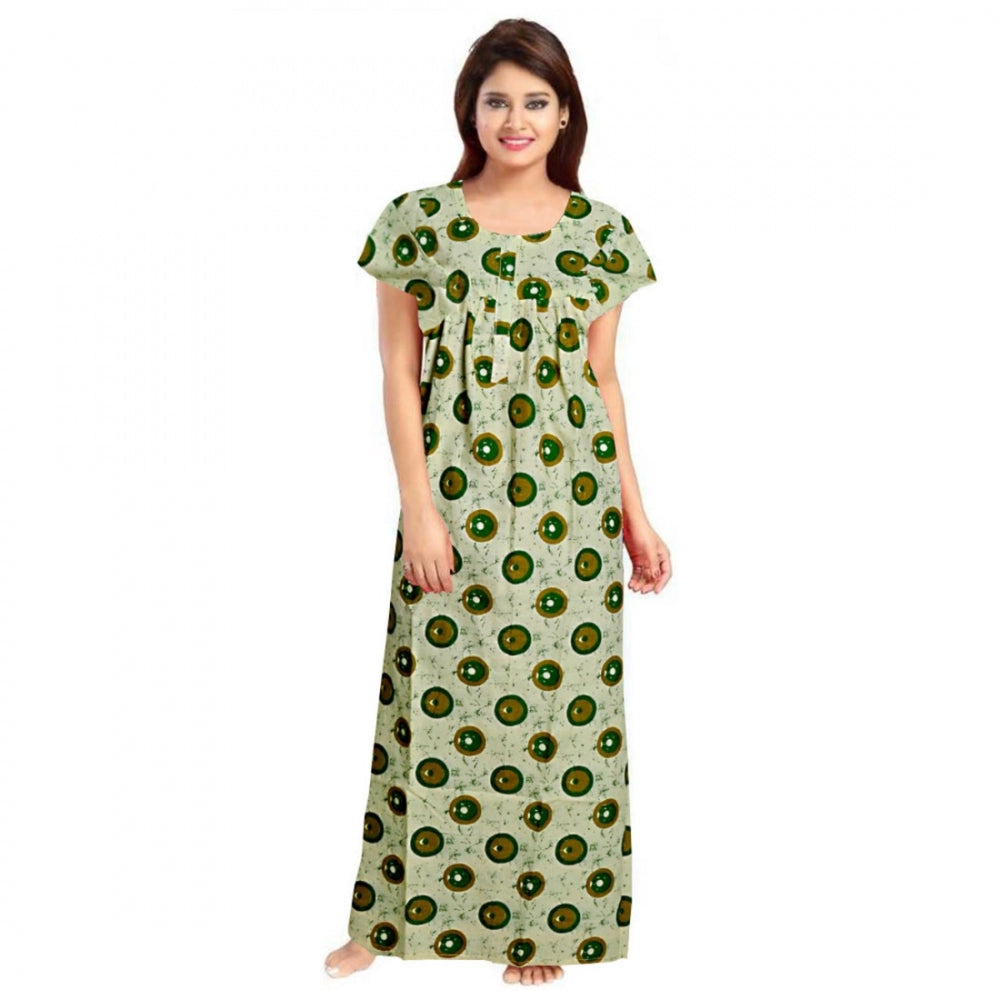 Women's Cotton Printed Maxi Nighty (Green)