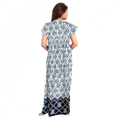 Women's Cotton Printed Maxi Nighty (Navy Blue)