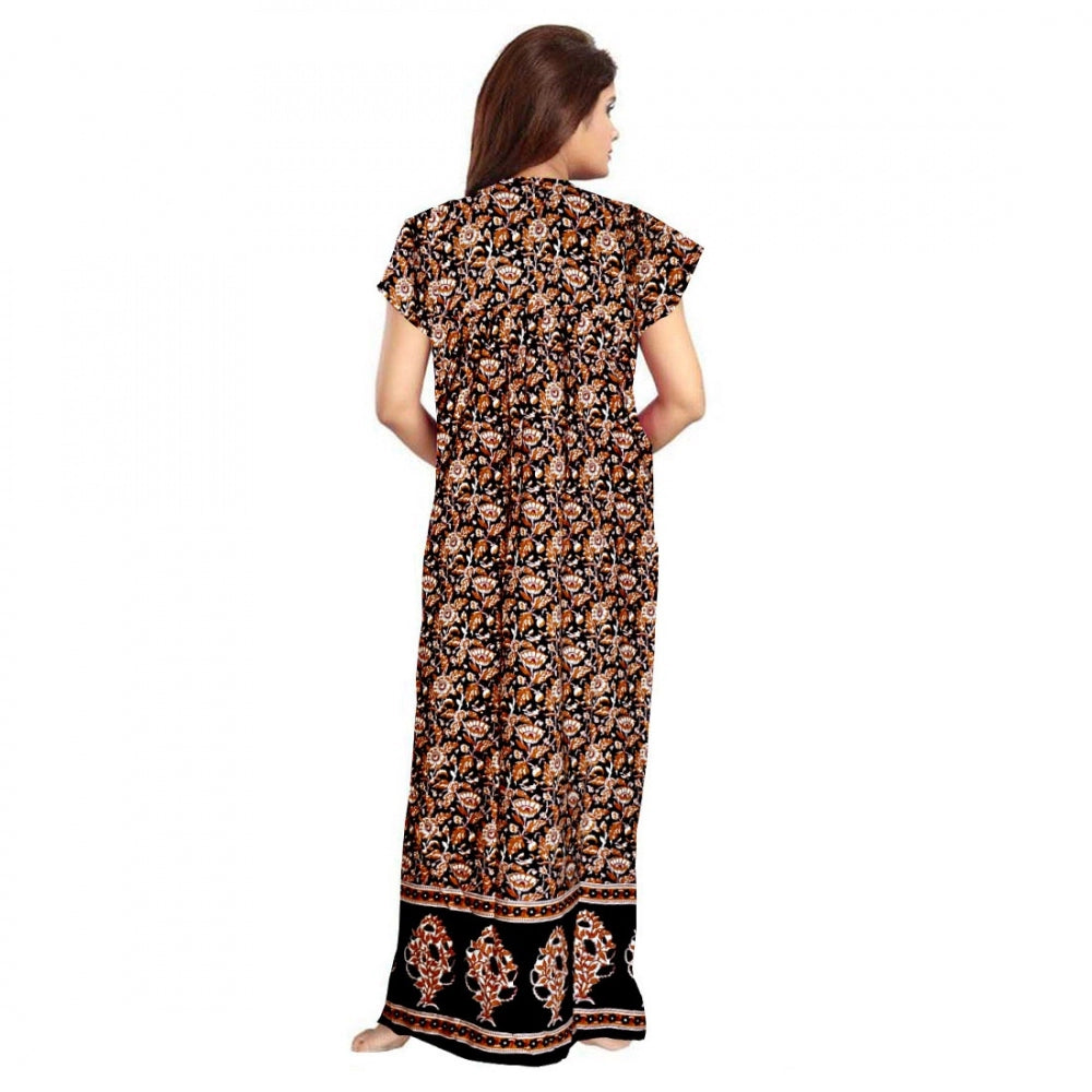 Women's Cotton Printed Maxi Nighty (Brown)