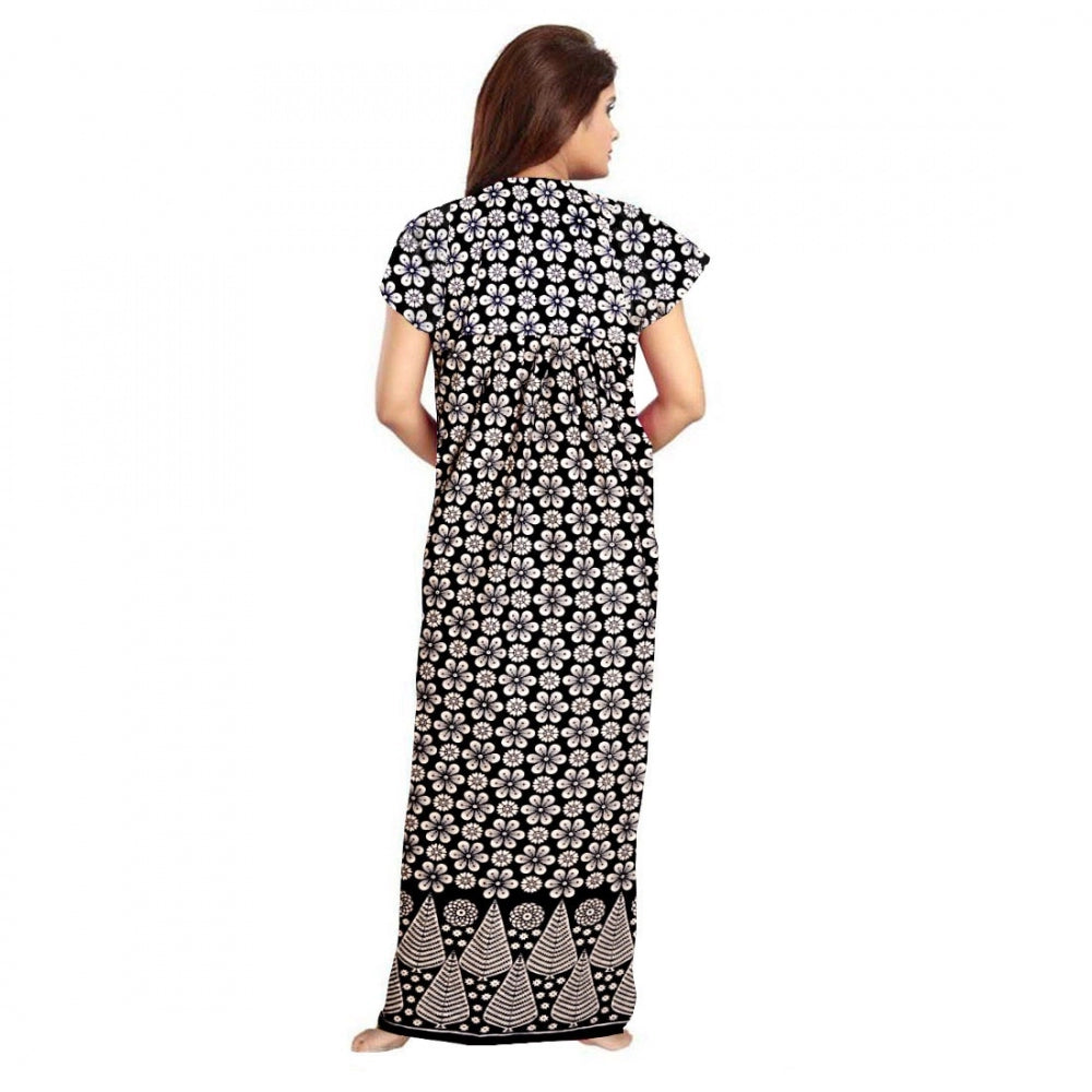 Women's Cotton Printed Maxi Nighty (Black)