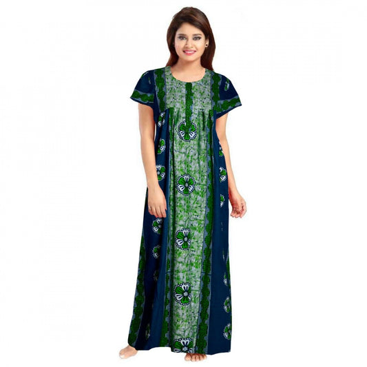 Women's Cotton Printed Maxi Nighty (Green)