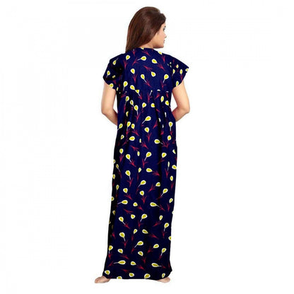 Women's Cotton Printed Maxi Nighty (Purple)