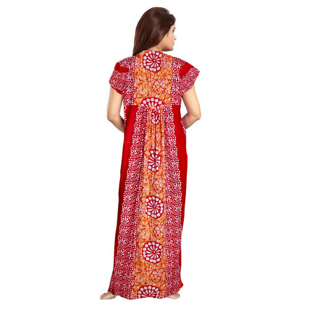 Women's Cotton Printed Maxi Nighty (Red)