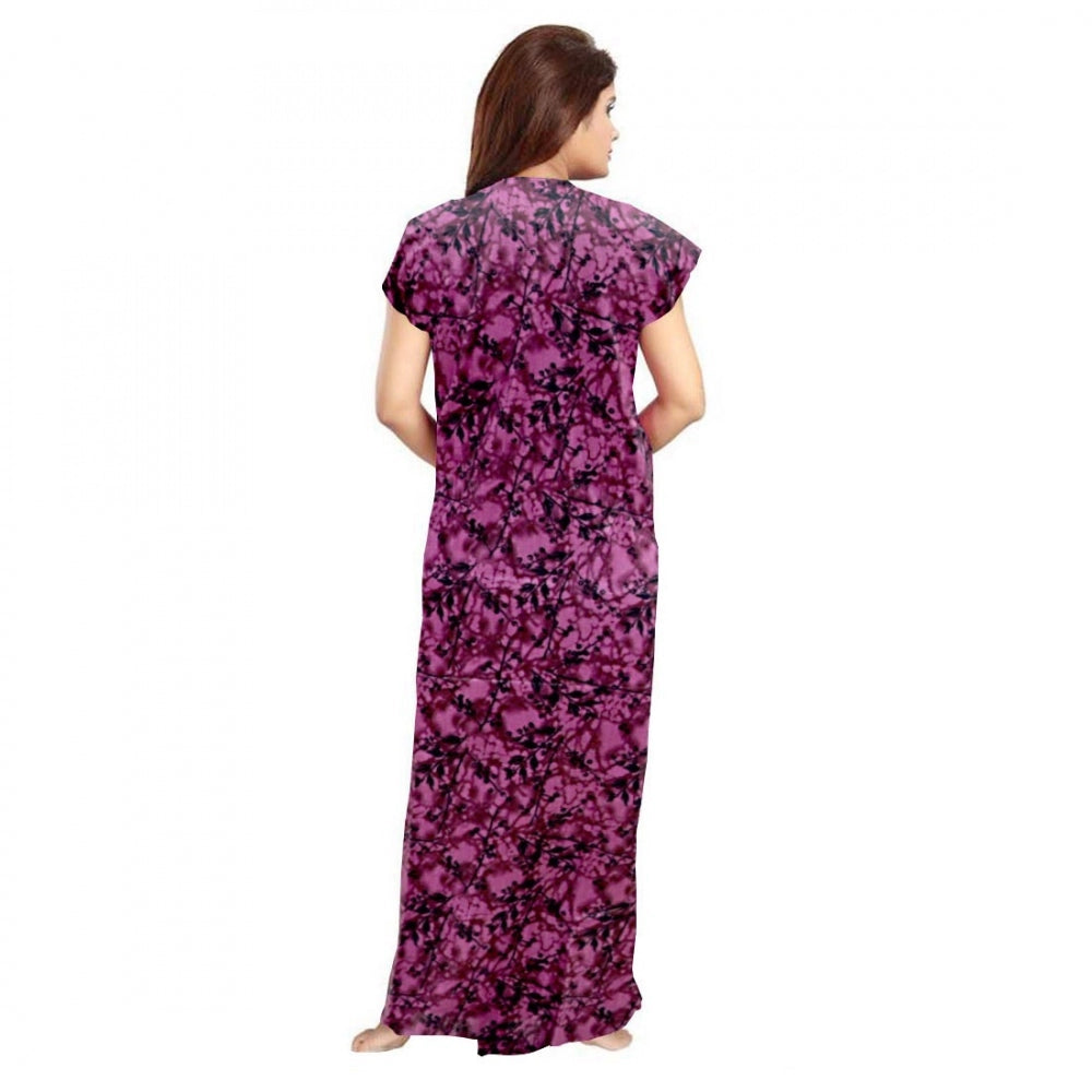 Women's Cotton Printed Maxi Nighty (Wine)