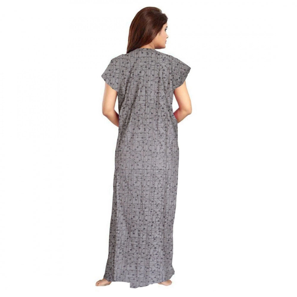 Women's Cotton Printed Maxi Nighty (Grey)