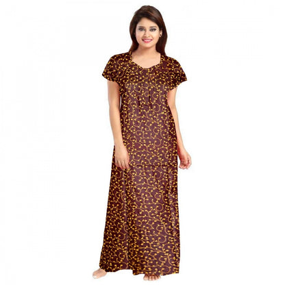 Women's Cotton Printed Maxi Nighty (Brown)