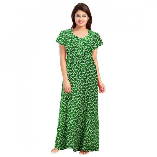 Women's Cotton Printed Maxi Nighty (Green)