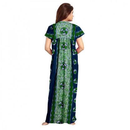 Women's Cotton Printed Maxi Nighty (Green)