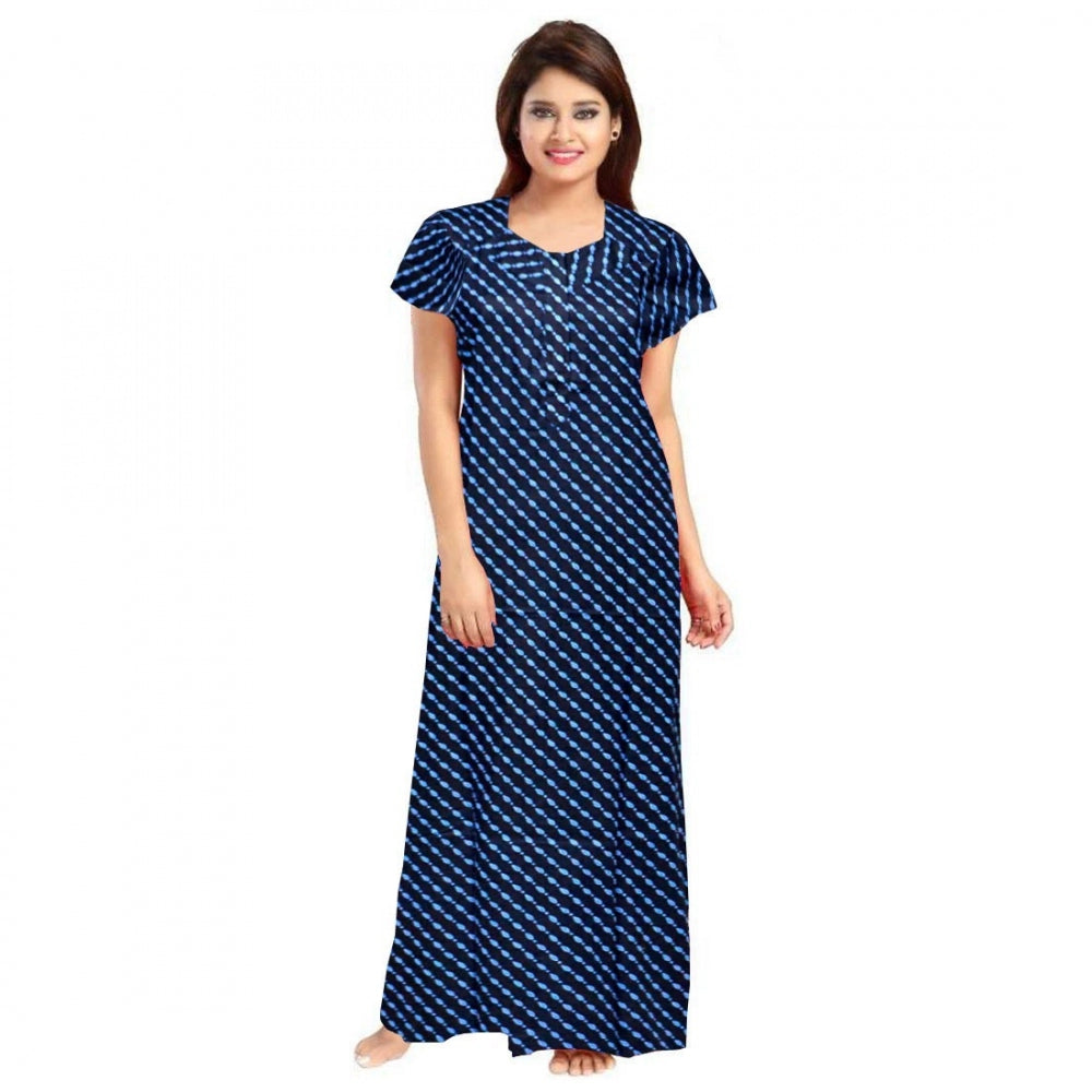 Women's Cotton Printed Maxi Nighty (Blue)