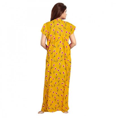 Women's Cotton Printed Maxi Nighty (Yellow)