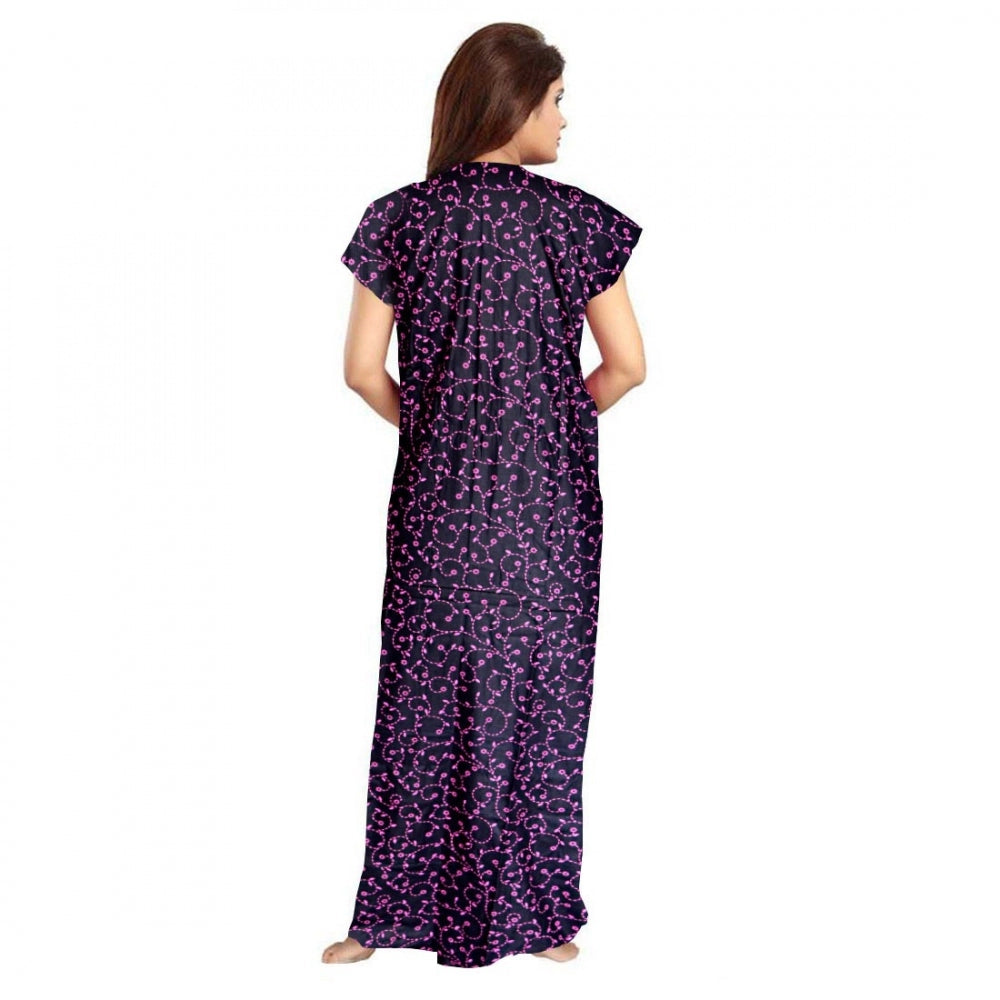 Women's Cotton Printed Maxi Nighty (Purple)