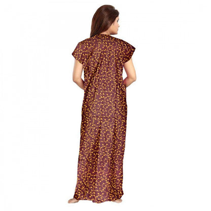 Women's Cotton Printed Maxi Nighty (Brown)