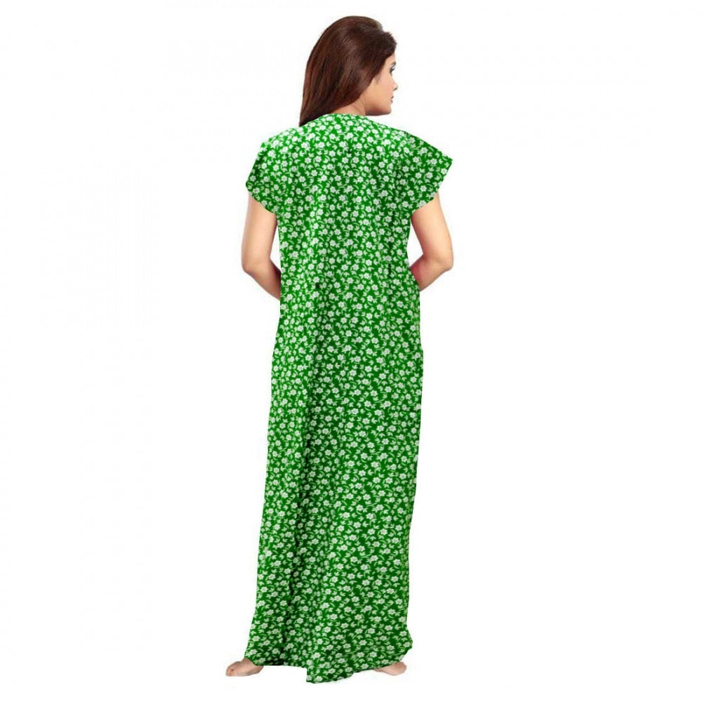 Women's Cotton Printed Maxi Nighty (Green)