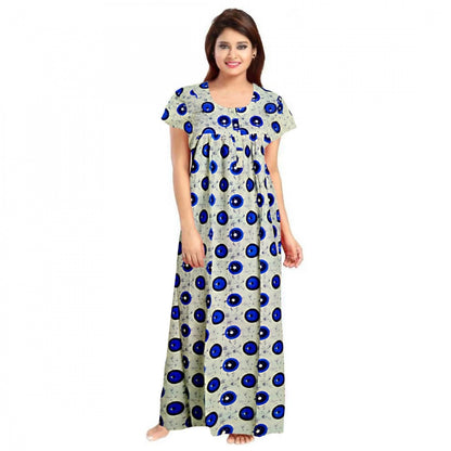 Women's Cotton Printed Maxi Nighty (Off White)