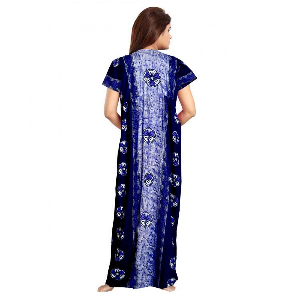 Women's Cotton Printed Maxi Nighty (Blue)