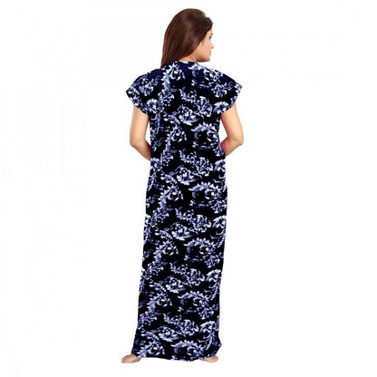 Women's Cotton Printed Maxi Nighty (Blue)