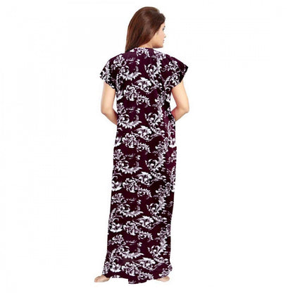 Women's Cotton Printed Maxi Nighty (Wine)