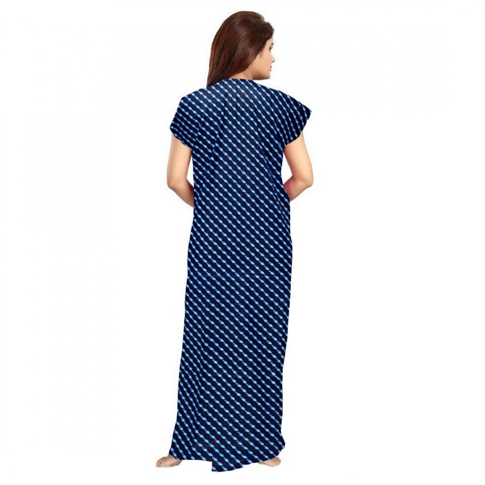 Women's Cotton Printed Maxi Nighty (Blue)