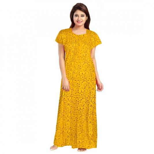 Women's Cotton Printed Maxi Nighty (Yellow)