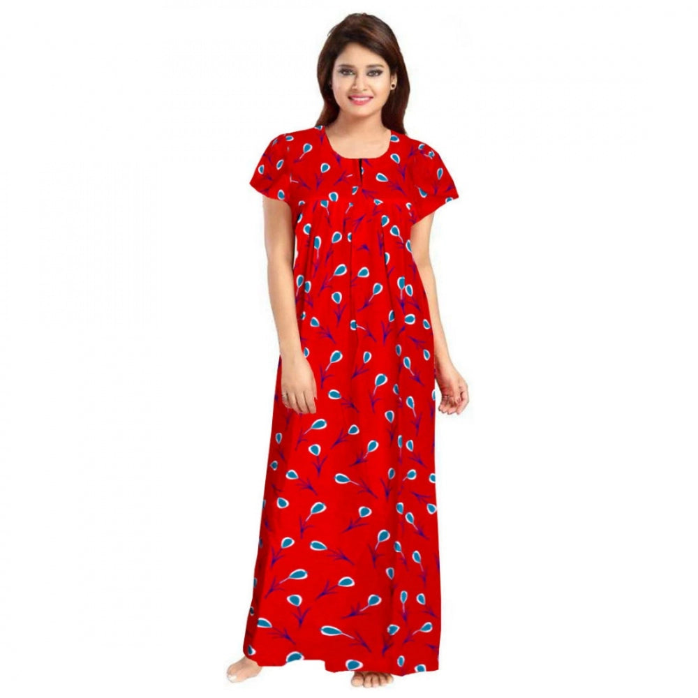 Women's Cotton Printed Maxi Nighty (Red)