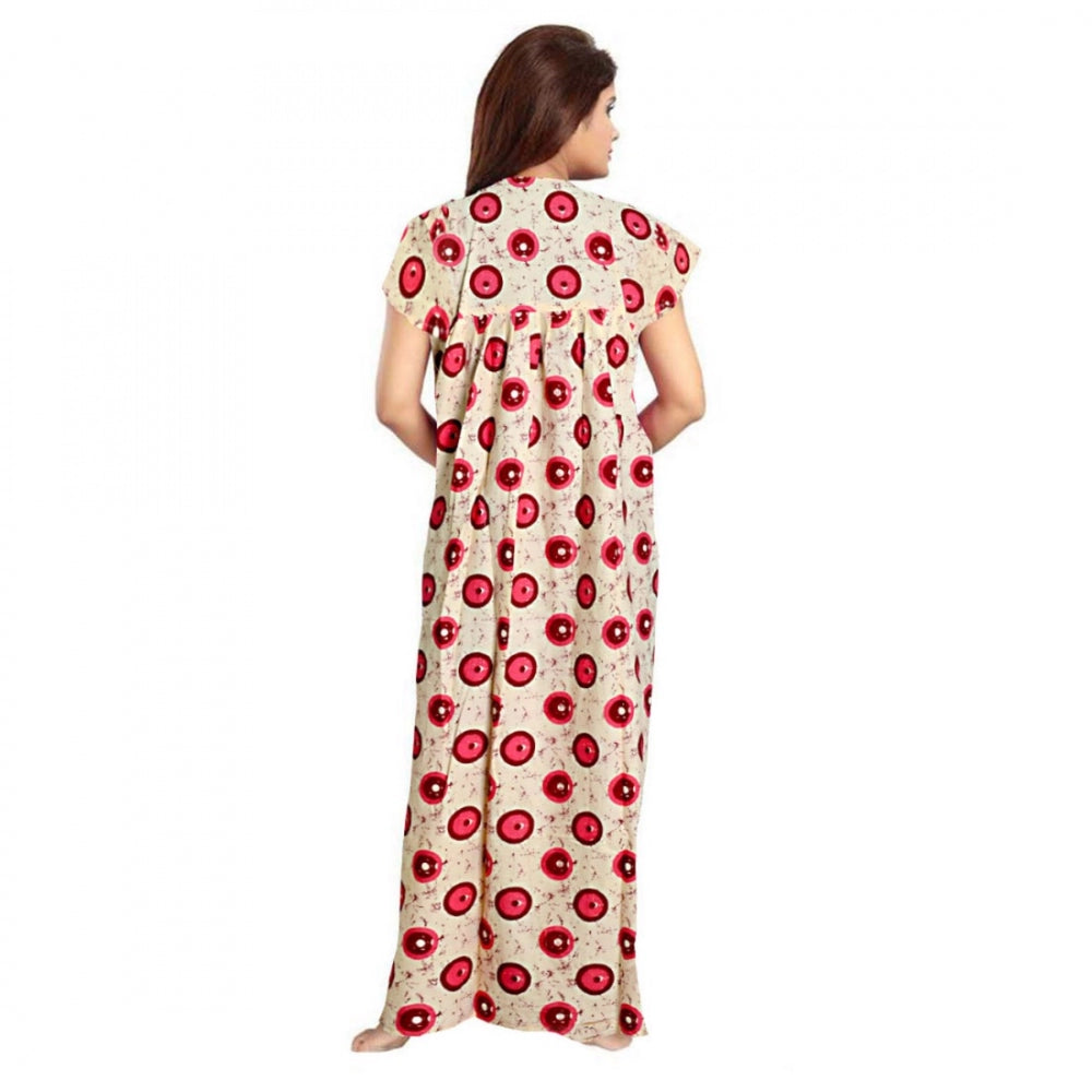 Women's Cotton Printed Maxi Nighty (Red)