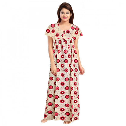 Women's Cotton Printed Maxi Nighty (Red)