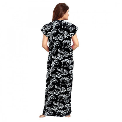 Women's Cotton Printed Maxi Nighty (Black)