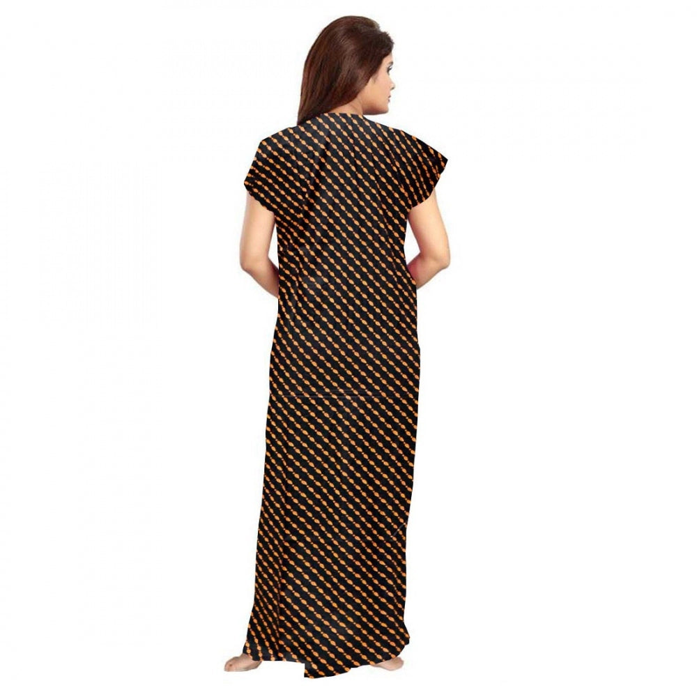 Women's Cotton Printed Maxi Nighty (Brown)