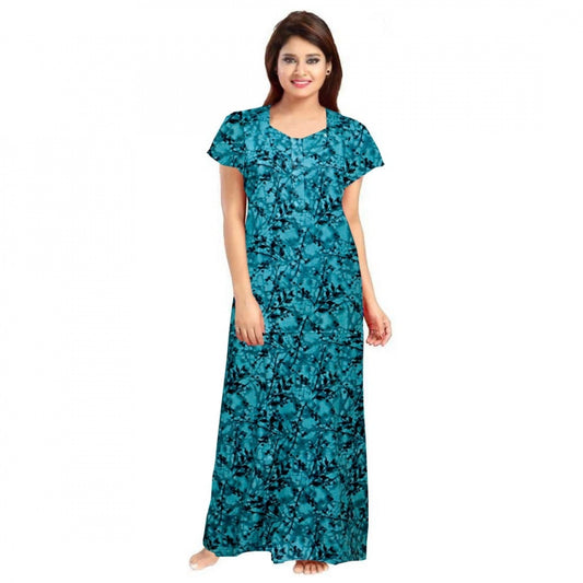 Women's Cotton Printed Maxi Nighty (Blue)