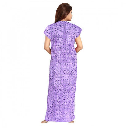 Women's Cotton Printed Maxi Nighty (Lavender)