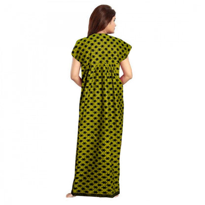 Women's Cotton Printed Maxi Nighty (Green)