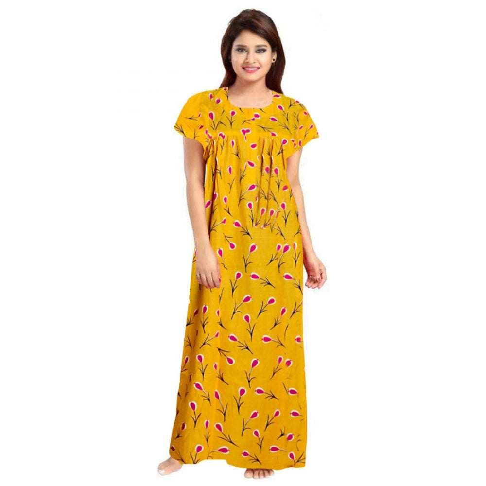 Women's Cotton Printed Maxi Nighty (Yellow)