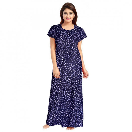 Women's Cotton Printed Maxi Nighty (Blue)