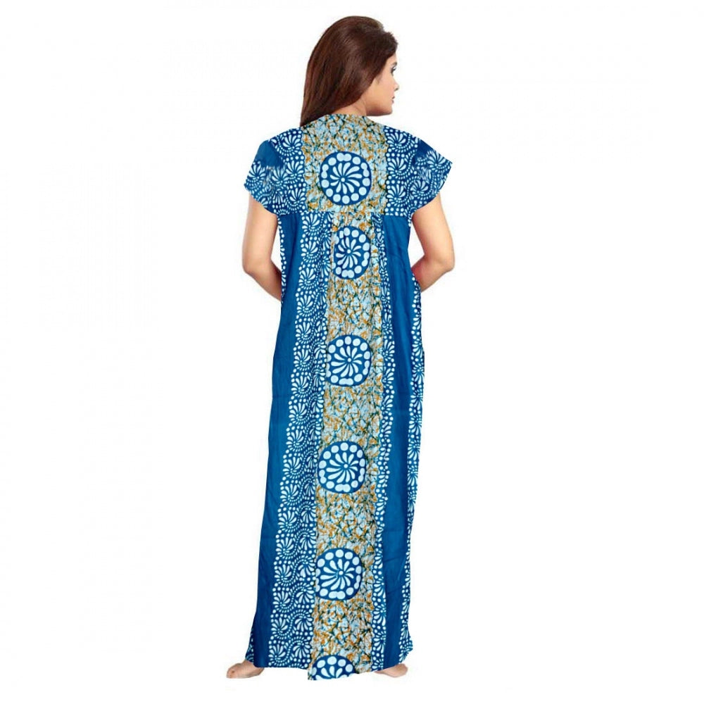 Women's Cotton Printed Maxi Nighty (Blue)