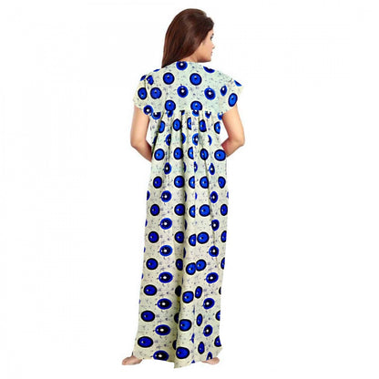 Women's Cotton Printed Maxi Nighty (Off White)