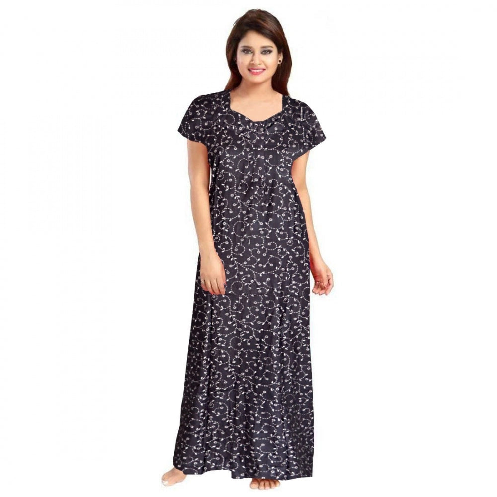 Women's Cotton Printed Maxi Nighty (Grey)