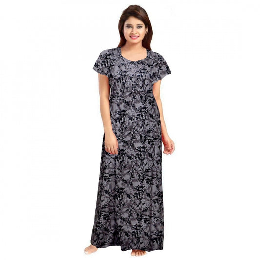 Women's Cotton Printed Maxi Nighty (Grey)