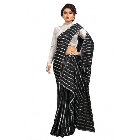 Women's Vichitra Saree with Blouse (Silver, 5-6 Mtrs)