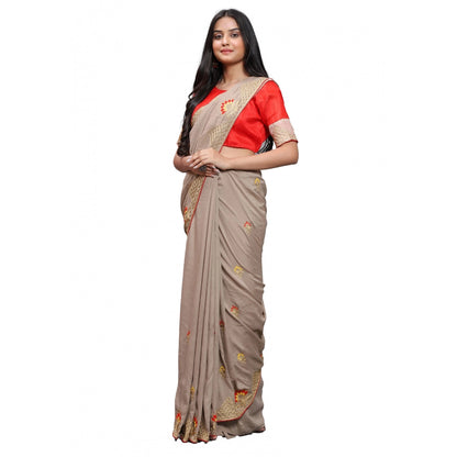 Women's Vichitra Saree with Blouse (Chiku, 5-6 Mtrs)