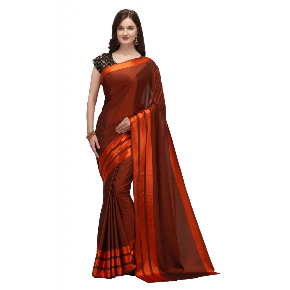 Women's Satin Silk Saree with Blouse (Orange, 5-6 Mtrs)