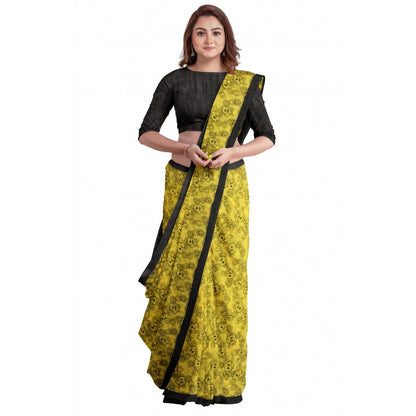 Women's Super Line Saree with Blouse (Yellow, 5-6 Mtrs)