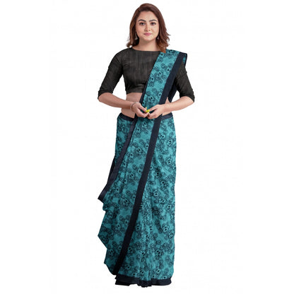 Women's Super Line Saree with Blouse (Rama, 5-6 Mtrs)