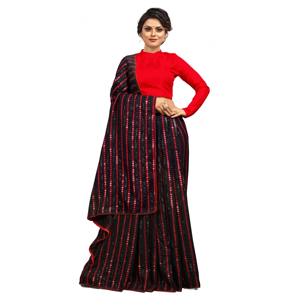 Women's Vichitra Saree with Blouse (Red, 5-6 Mtrs)