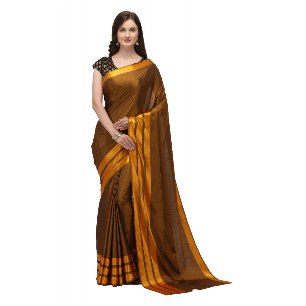 Women's Satin Silk Saree with Blouse (Mustard, 5-6 Mtrs)